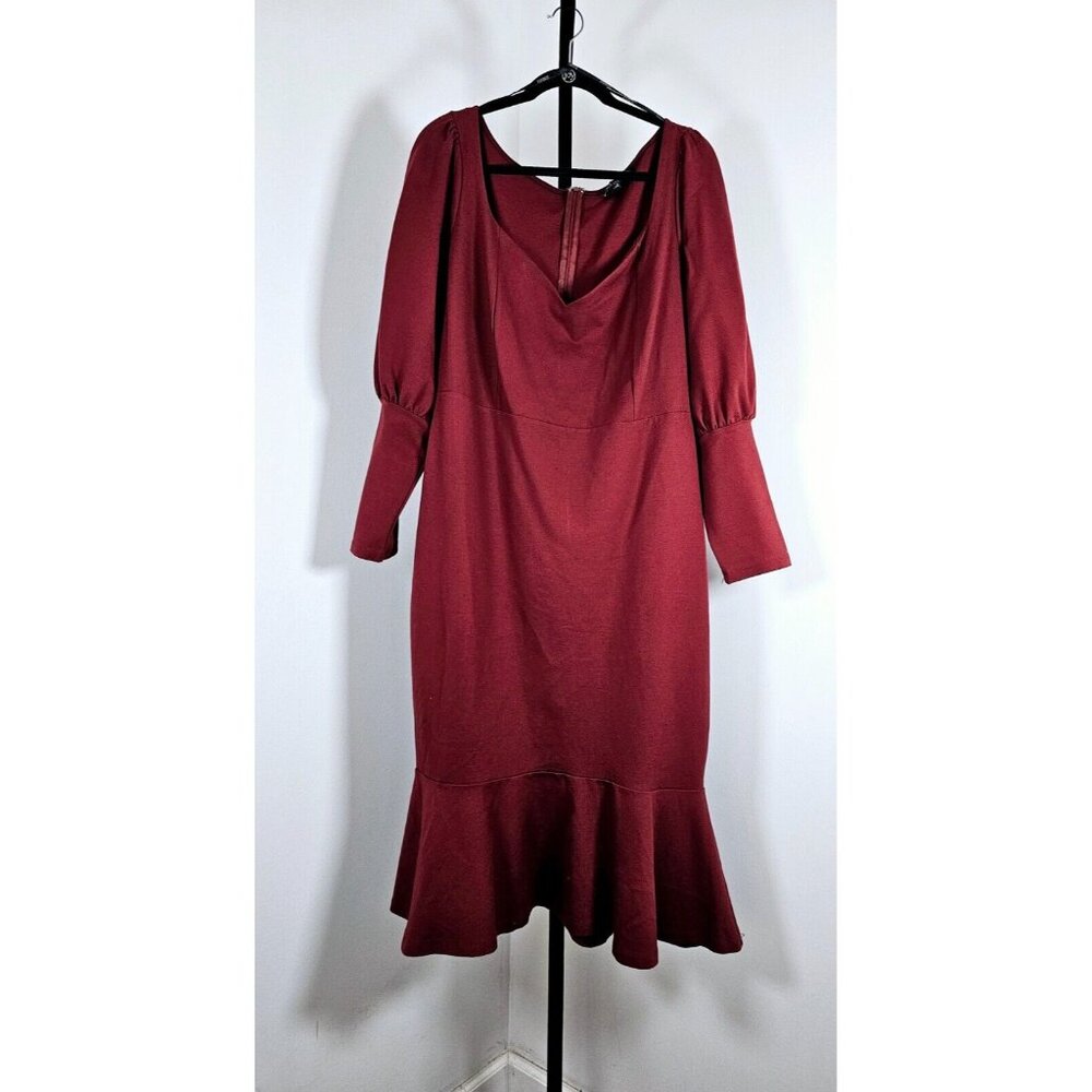 ELOQUII Women’s Maroon Sweetheart Neck Ruffle Hem Midi Dress Plus Size 20